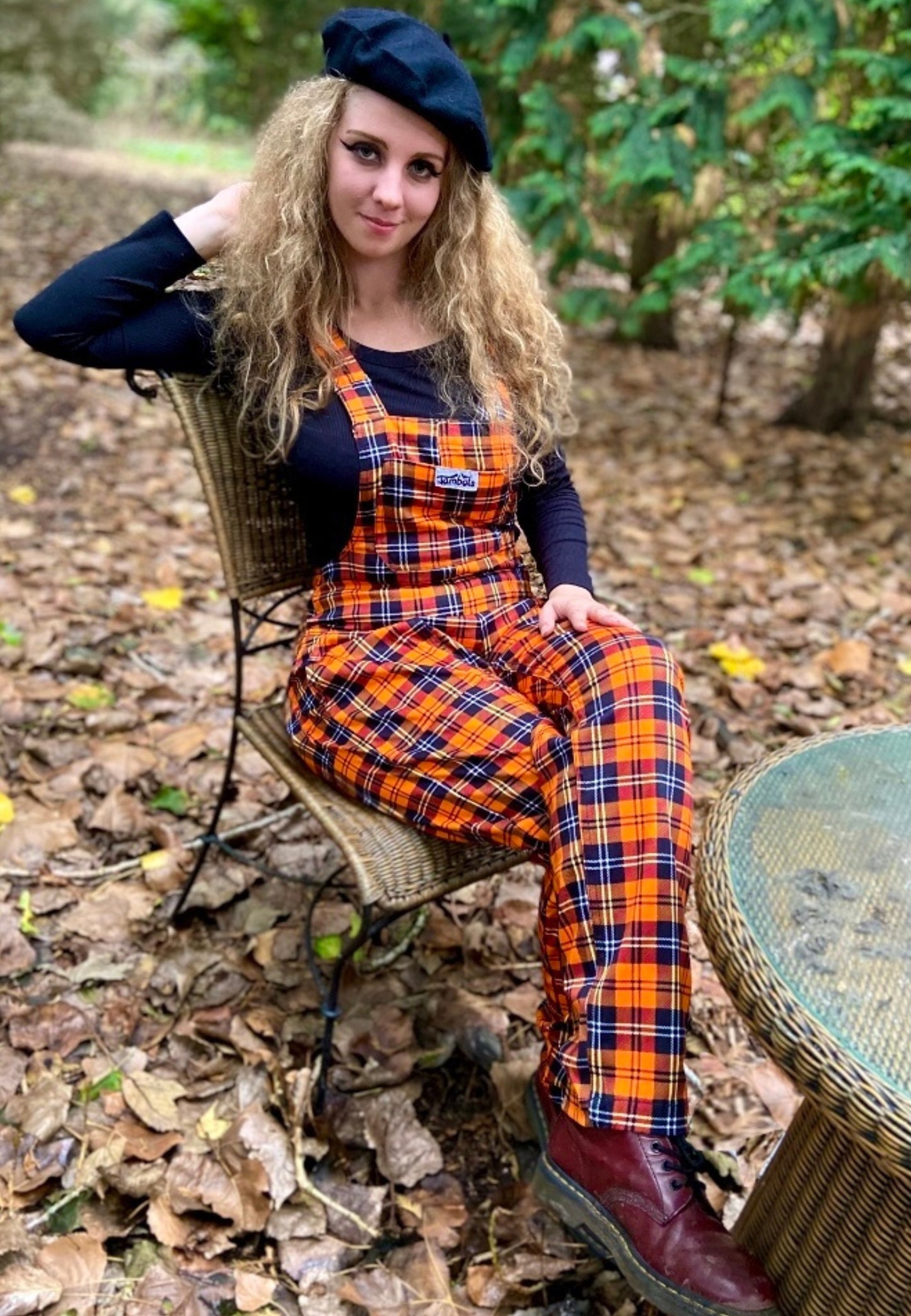 Pumpkin Spice Orange Tartan Dungarees