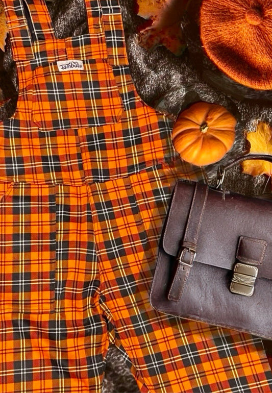 Pumpkin Spice Orange Tartan Dungarees