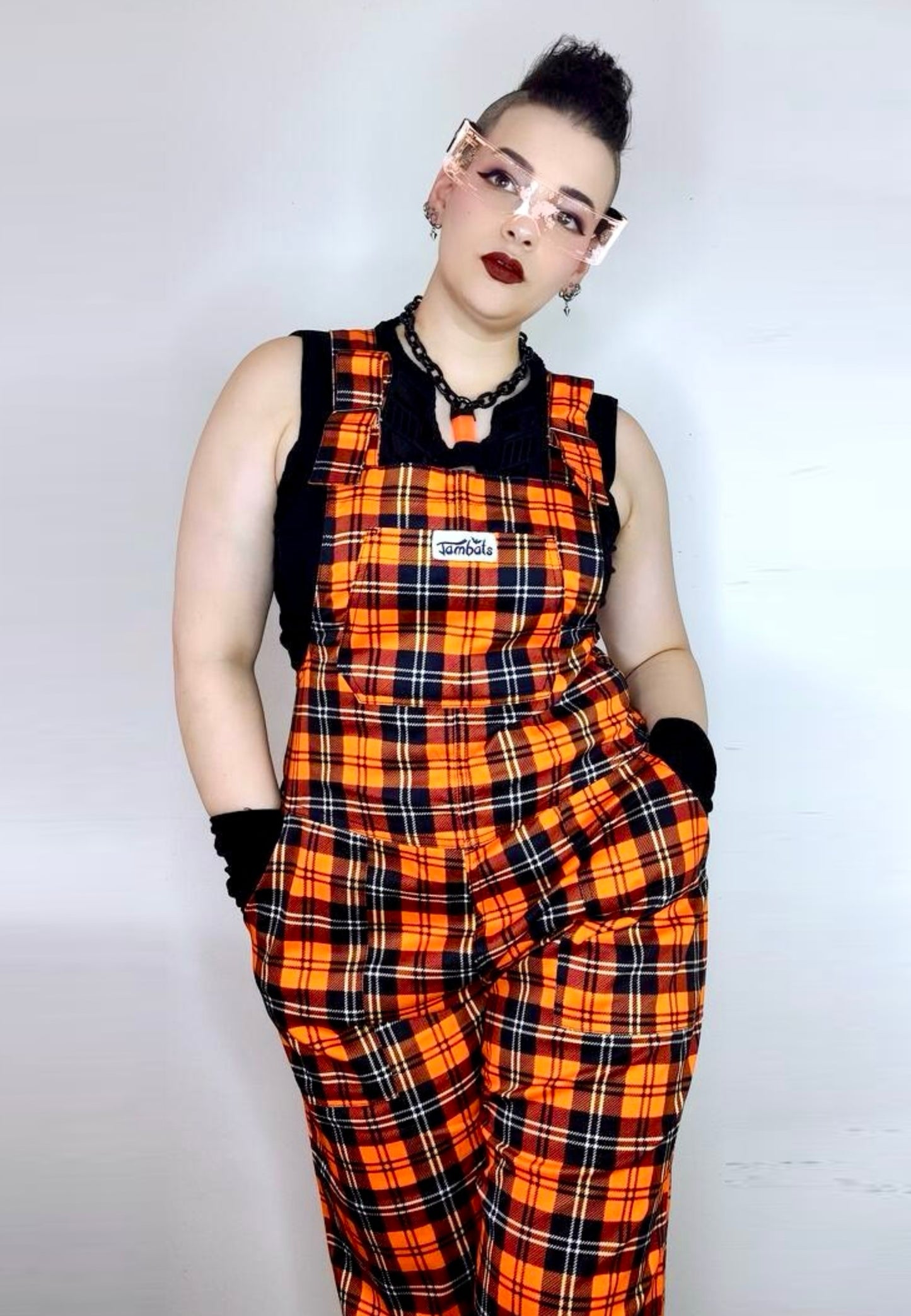 Pumpkin Spice Orange Tartan Dungarees