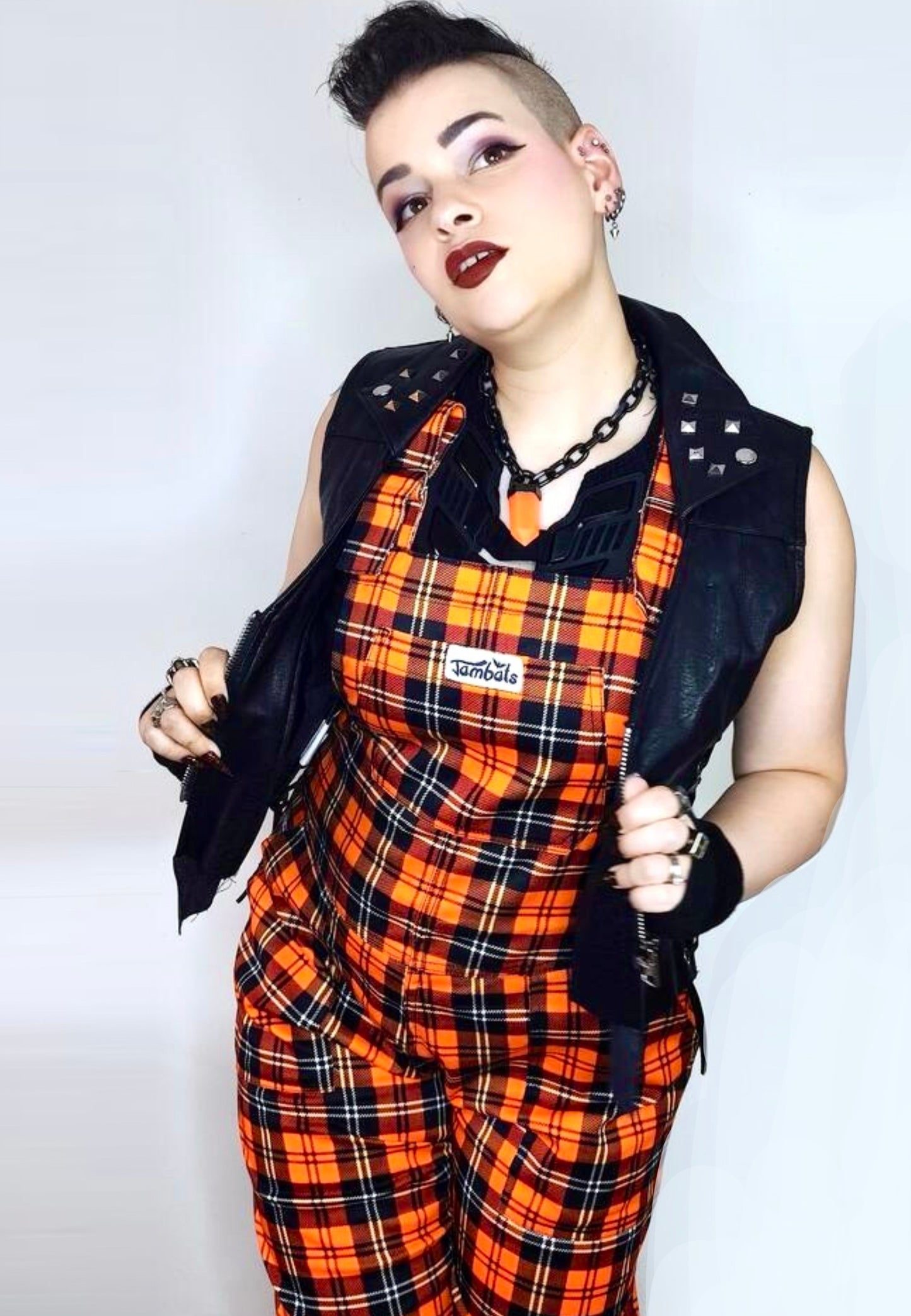 Pumpkin Spice Orange Tartan Dungarees