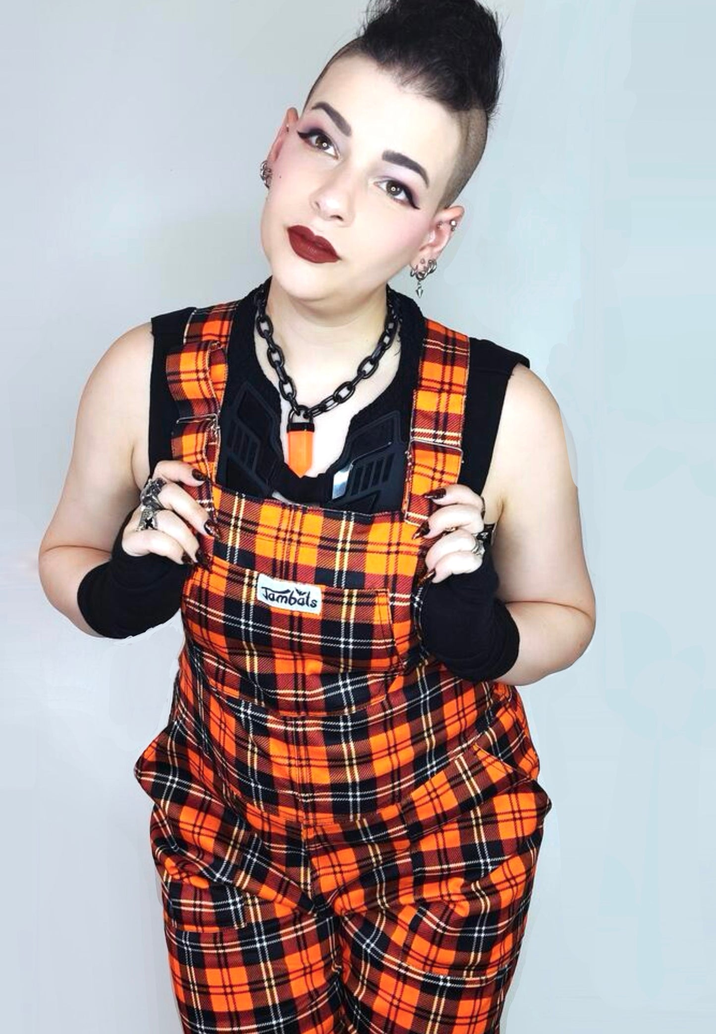 Pumpkin Spice Orange Tartan Dungarees