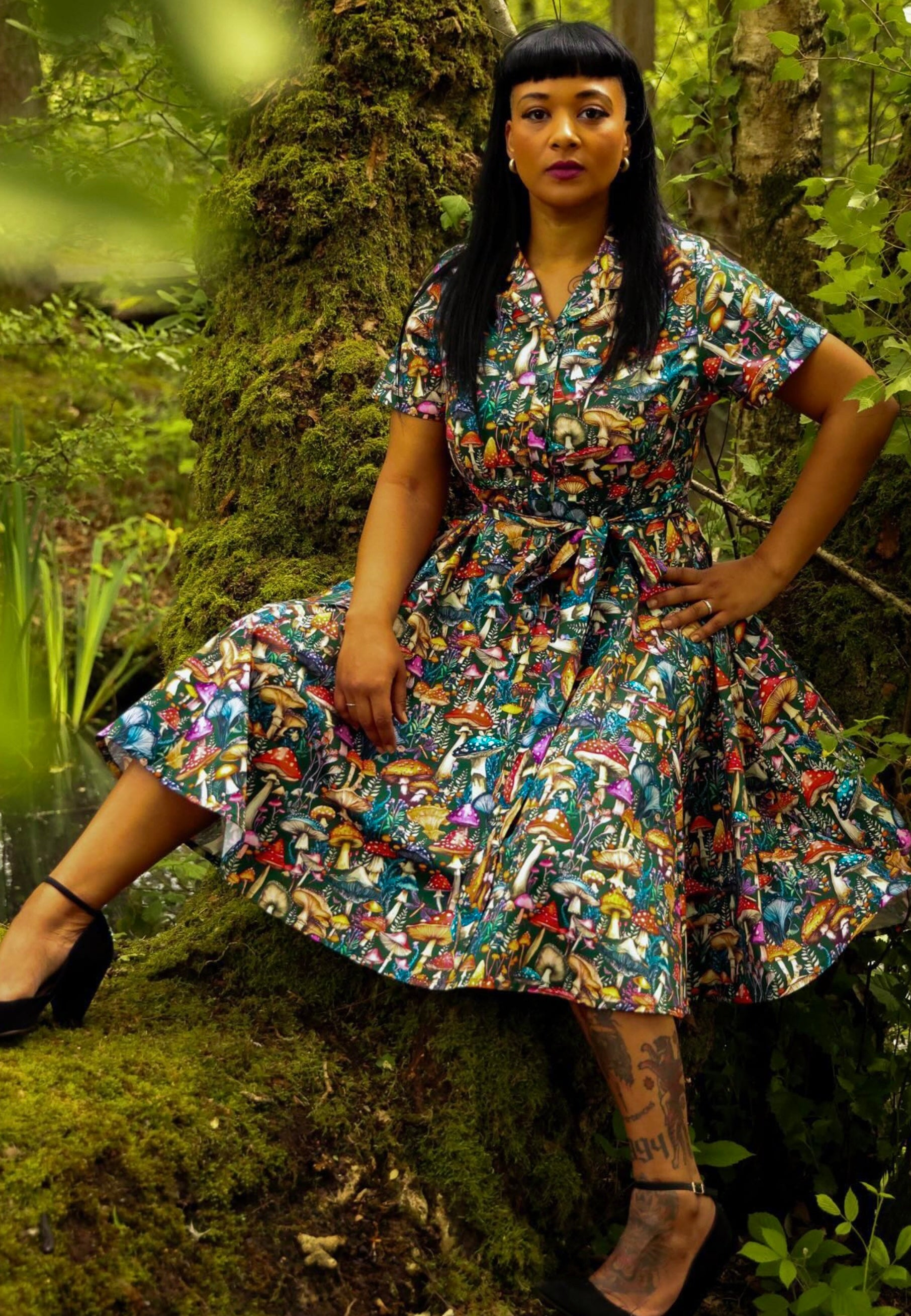 Wild Shrooms Retro Shirt Dress. Jambats. Sizes 8-28. Plus Size. Ethically Made