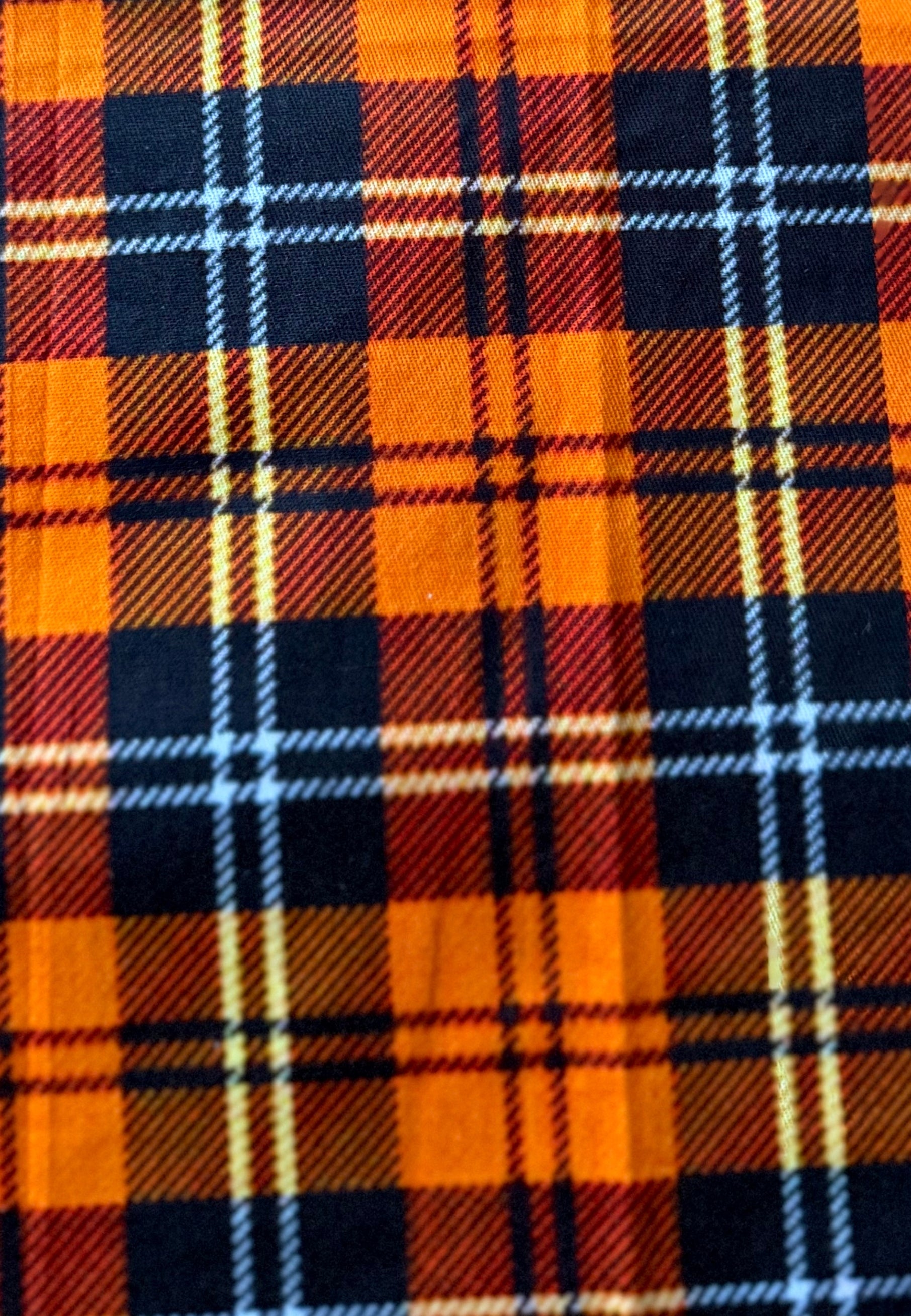 Orange Tartan Stretch Cotton Fabric Remnants.