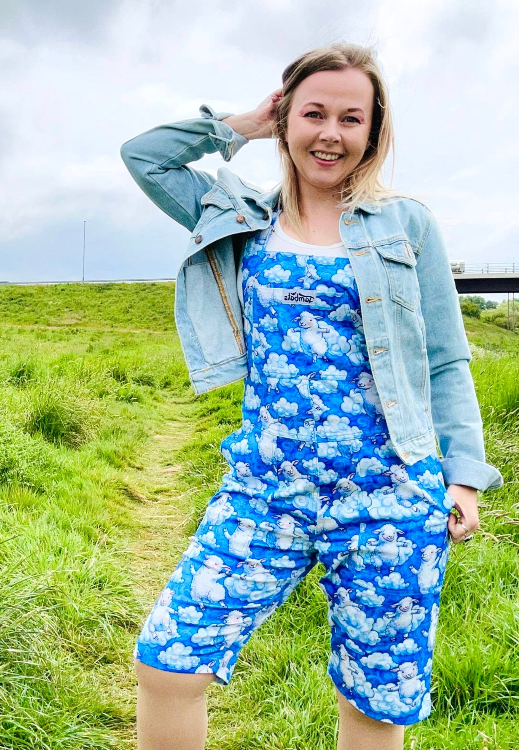 Sassy Sheep Dreams Shorts Dungarees. Shortalls Dungaree Shorts.