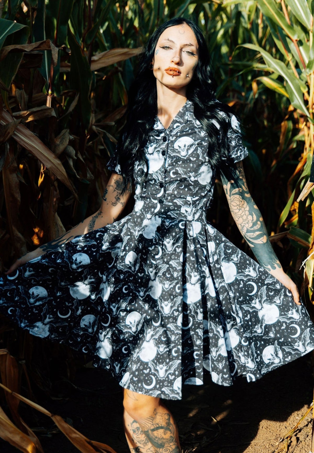 Moon Bats Shirt Dress