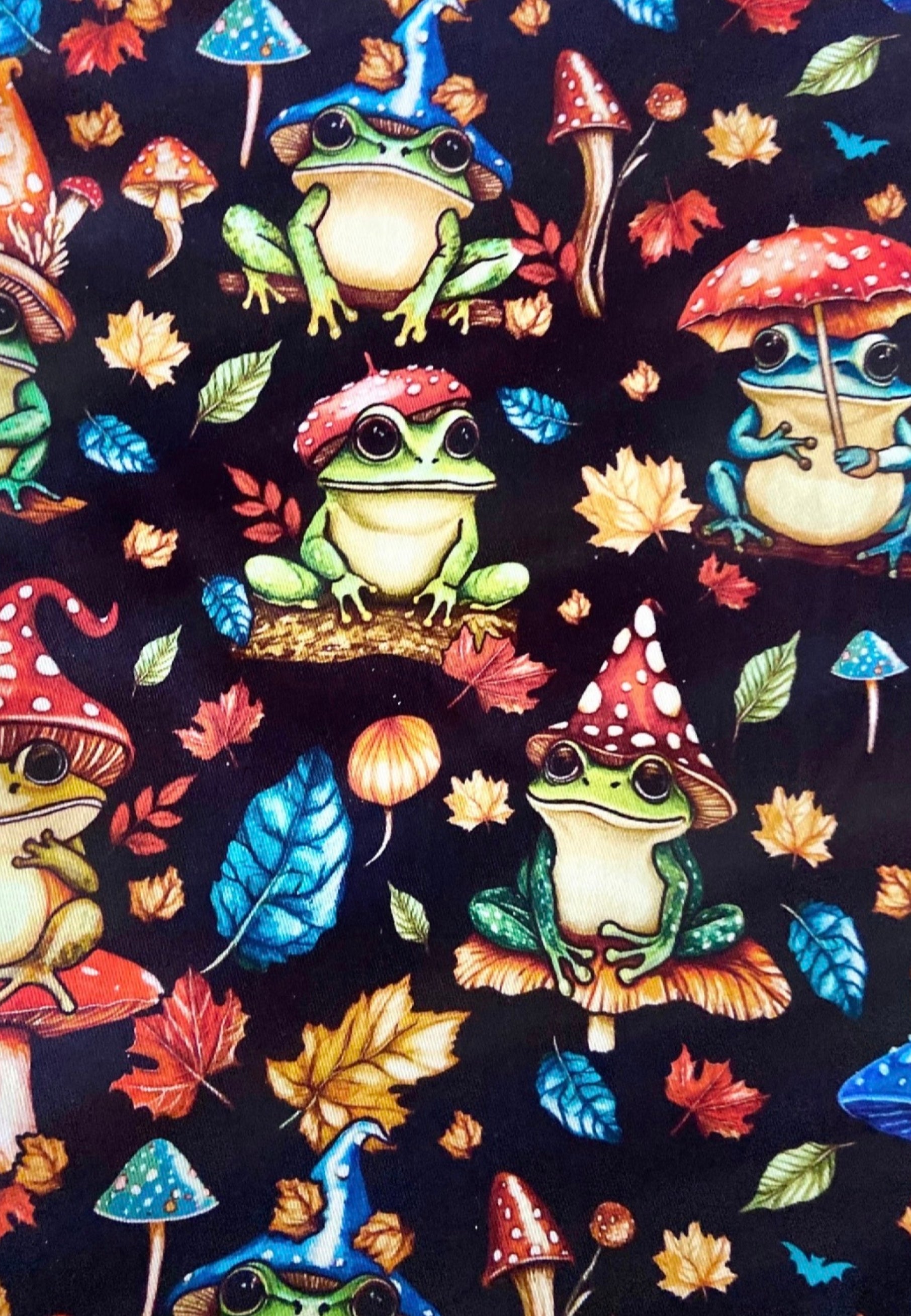 Froggy Toadstools Stretch Cotton Fabric Remnants.