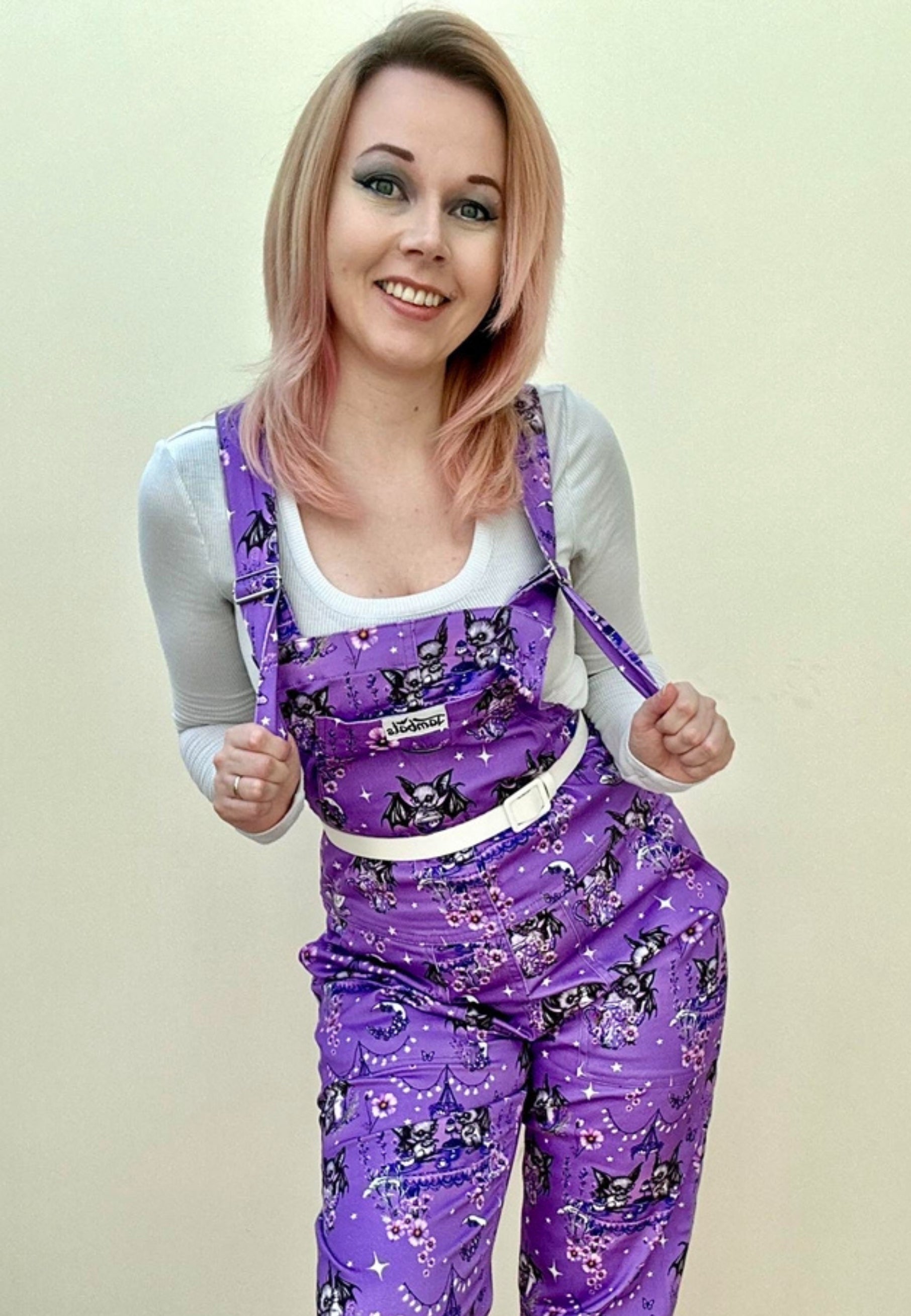 Bats Tea Party Shorts Dungarees. Shortalls Dungaree Shorts.