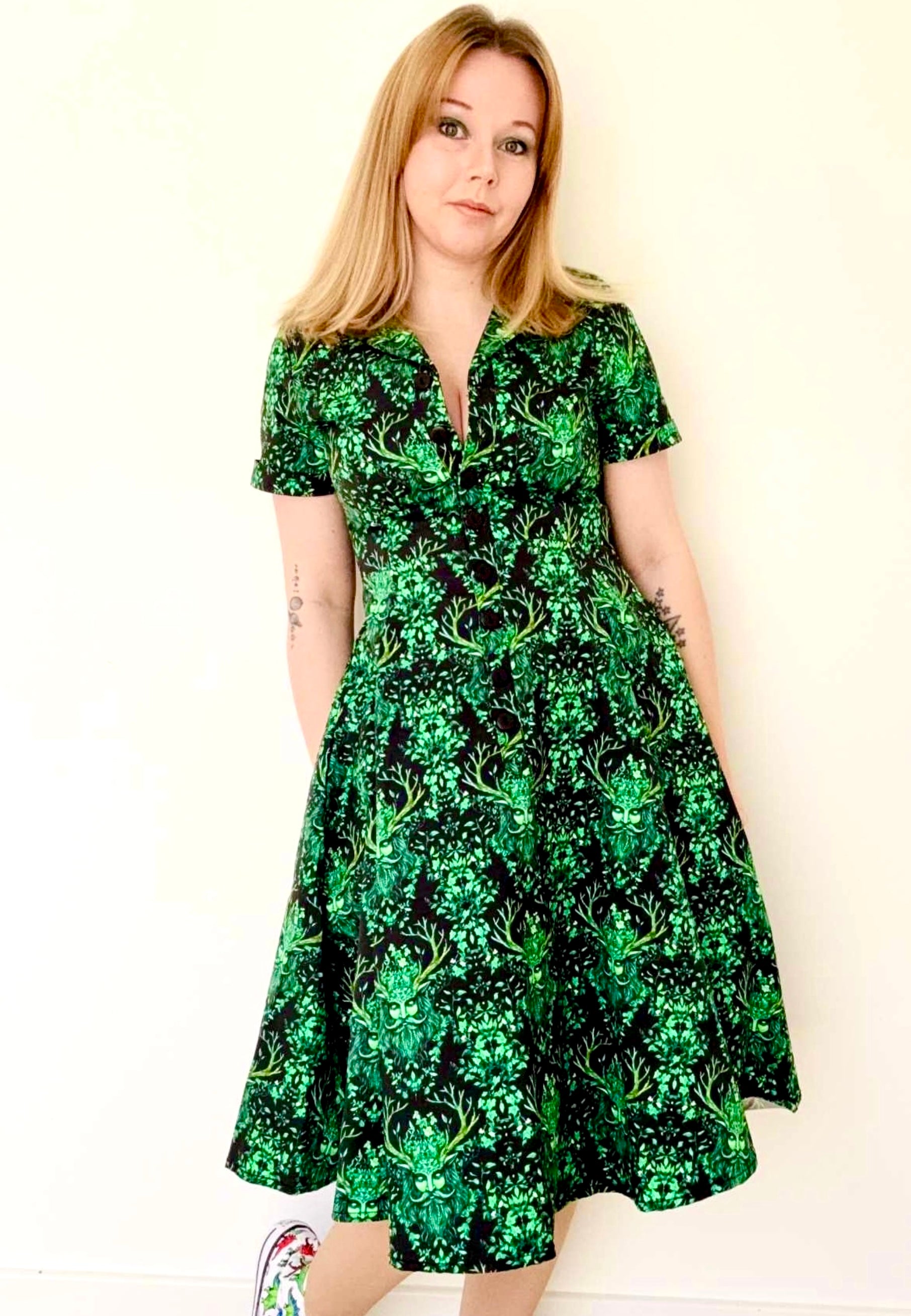 Green Man Retro Shirt Dress