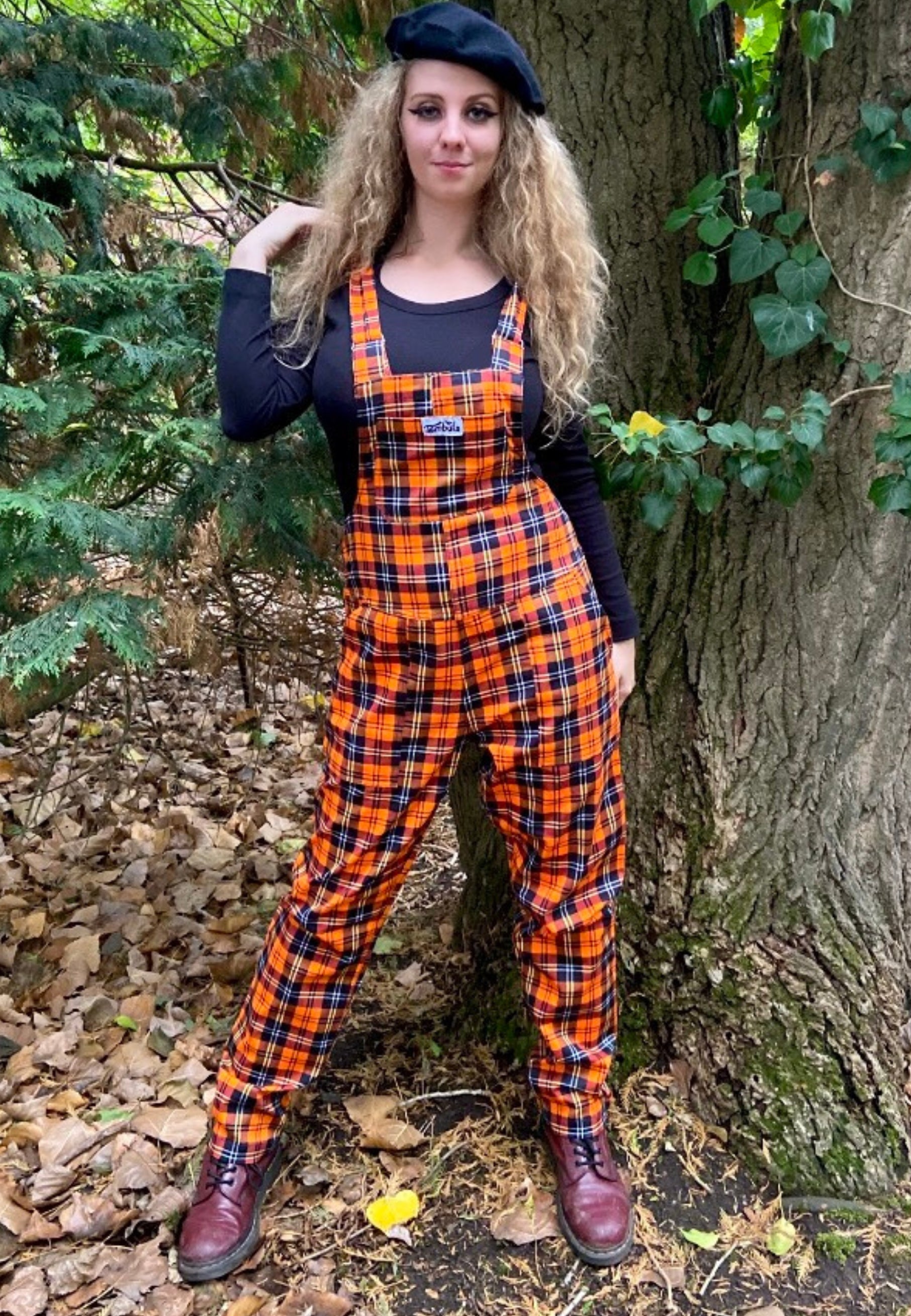 Pumpkin Spice Orange Tartan Dungarees