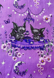 Bat Tea Party Stretch Cotton Fabric Remnants