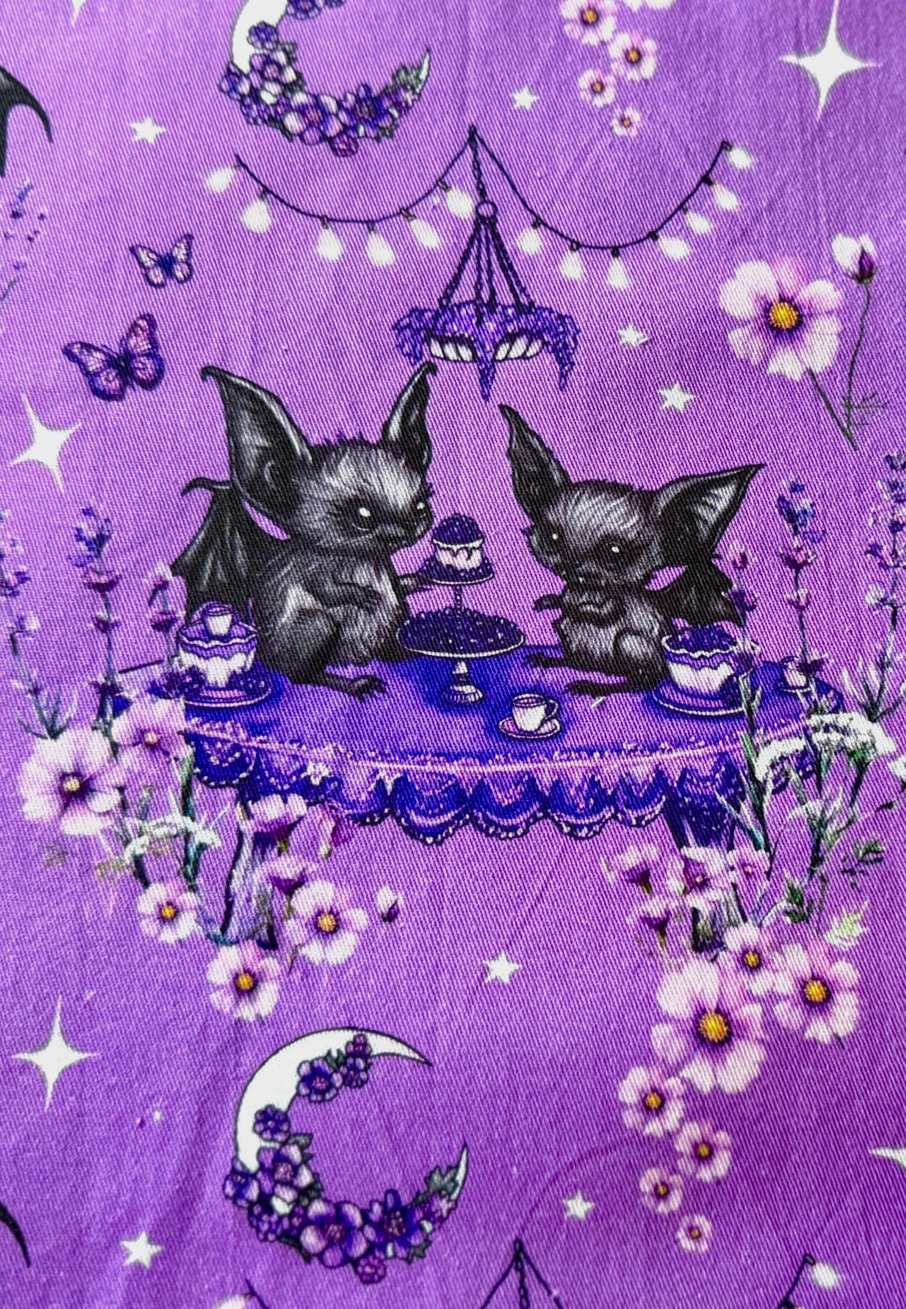 Bat Tea Party Stretch Cotton Fabric Remnants