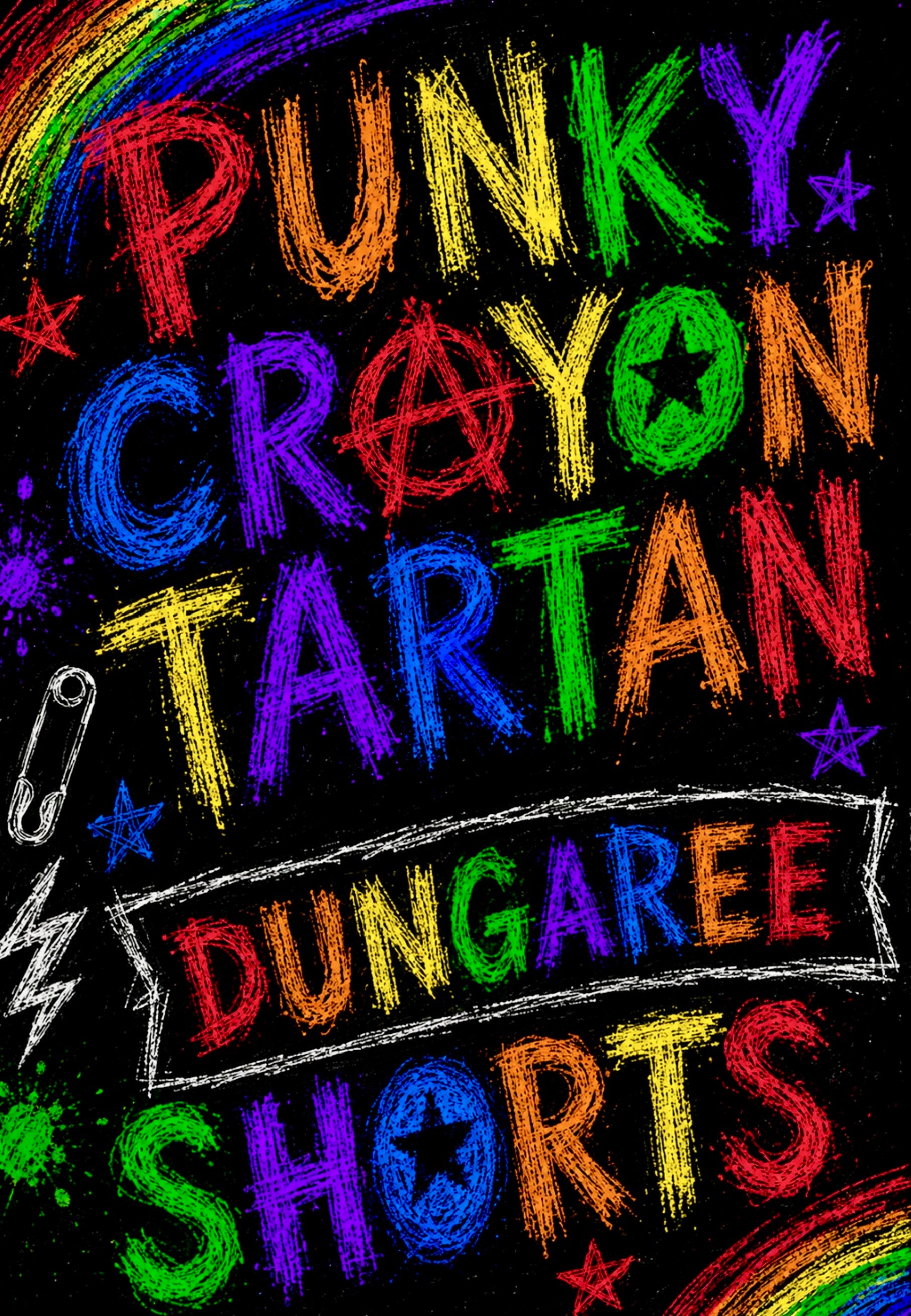 Dungaree Shorts. Punky Crayon Rainbow Tartan Shorts