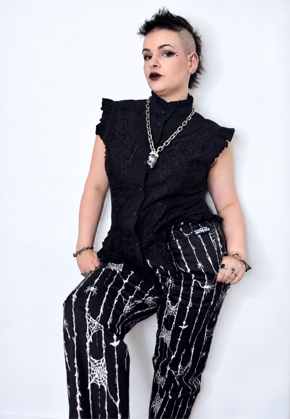 Spiderweb Pinstripe Trousers. Spinstripes.