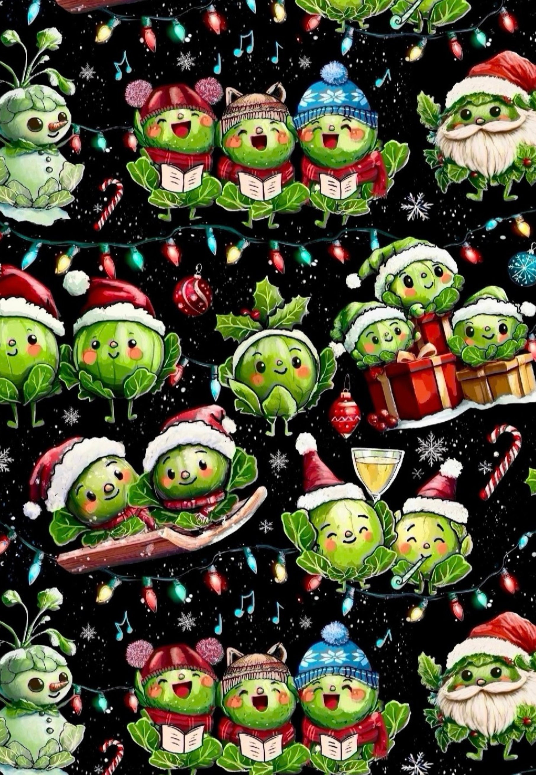 Festive Sprouts Stretch Cotton Fabric Remnants