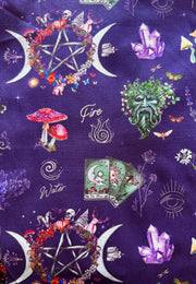 Pagan witchy natures magick fabric in a deep purple