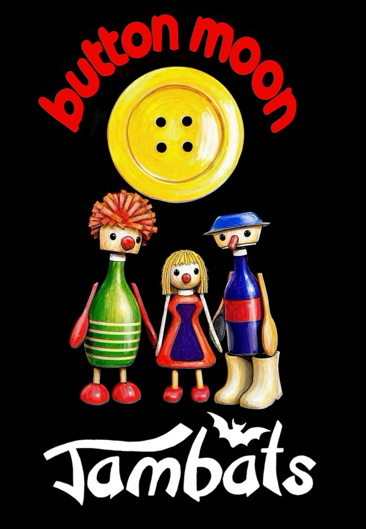 Button Moon logo and Jambats logo with characters from the 80s children’s tv show Button Moon. 