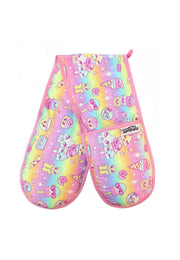 Pastel rainbow ombré coloured apron with cute kawaii baking characters. Jambats 