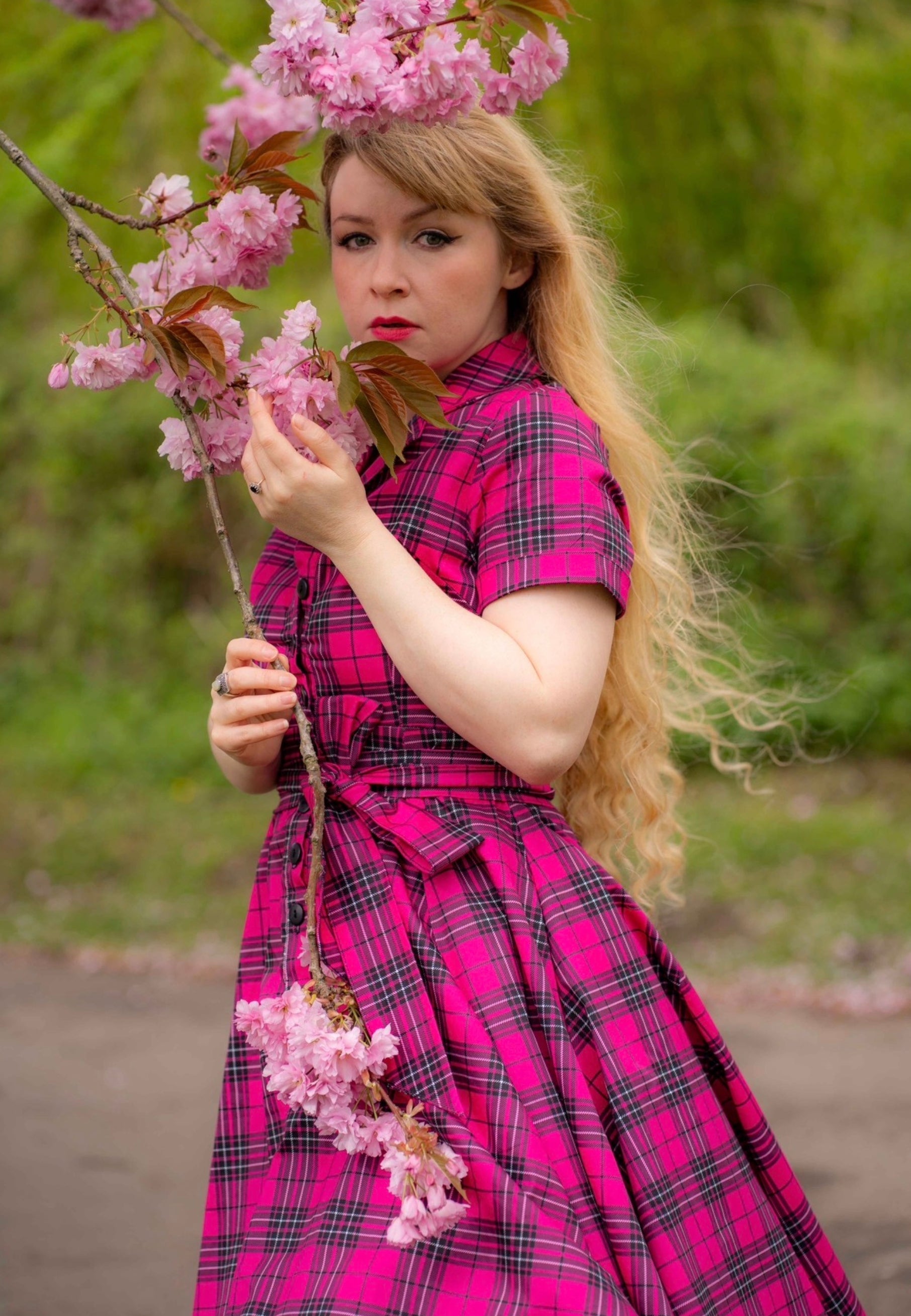 Pink Tartan Retro Shirt Dress. Jambats Cotton Dress. Sizes 8-28