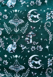 Close up of Jambats Spirit of Magick Fabric. Beautiful witchy print 