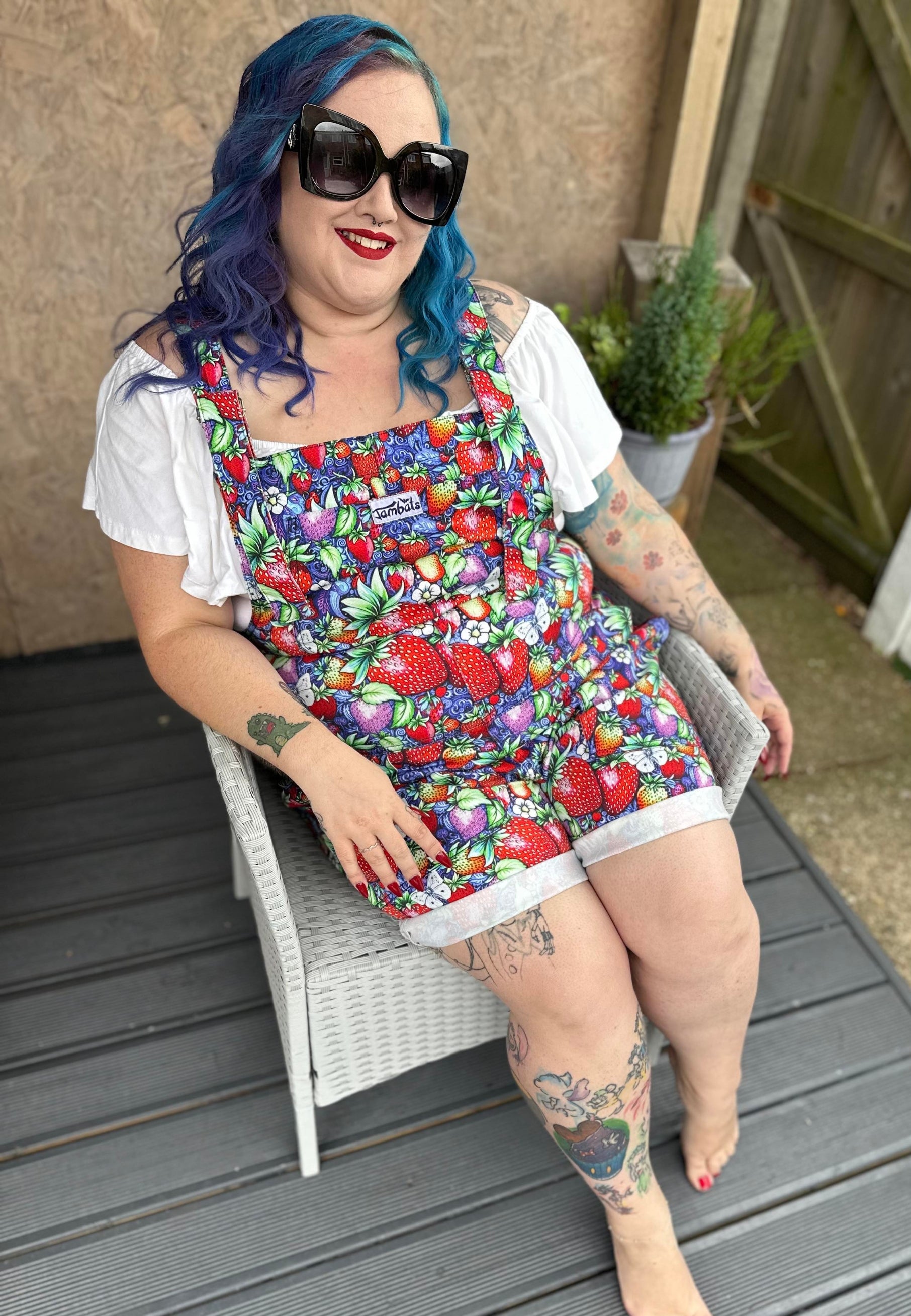 Strawberry Fields Dungaree Shorties. Jambats Strawberry Overall