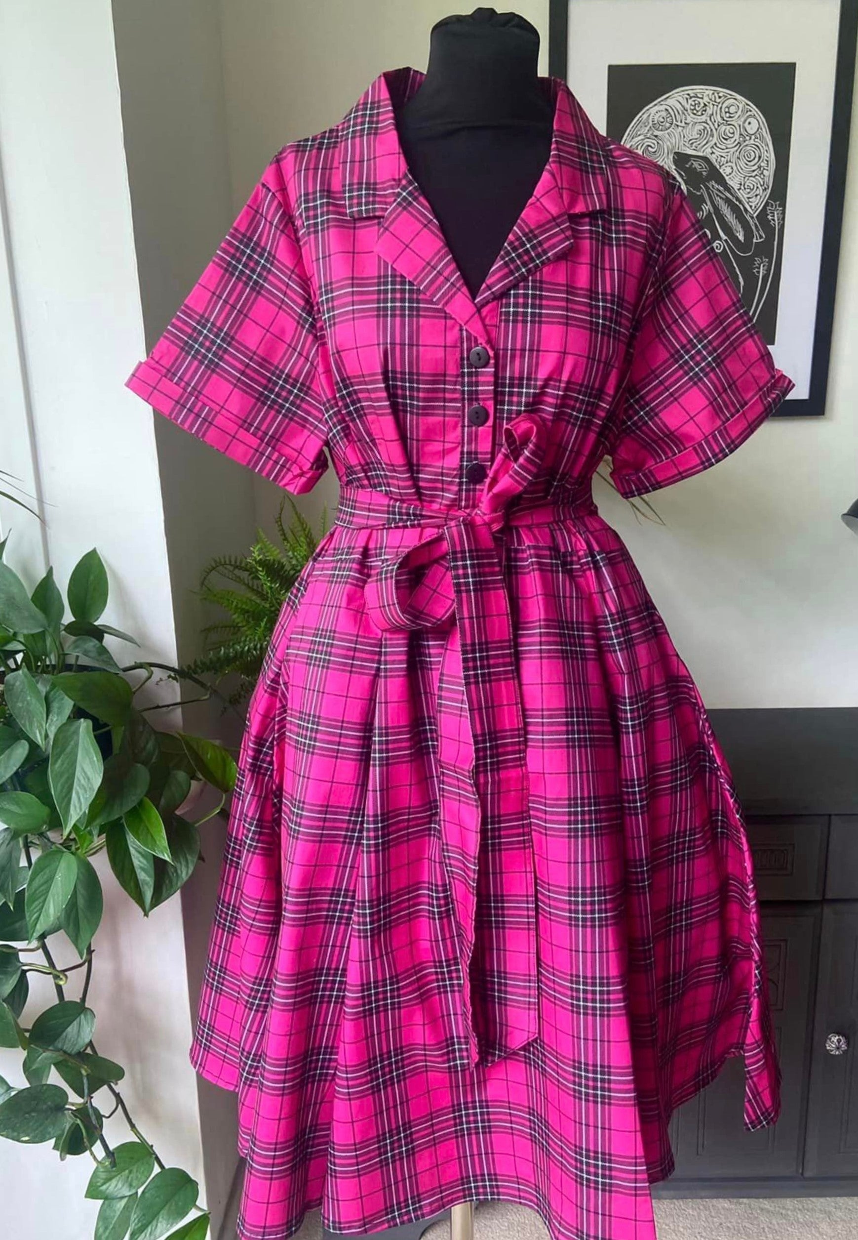 Pink Tartan Retro Shirt Dress