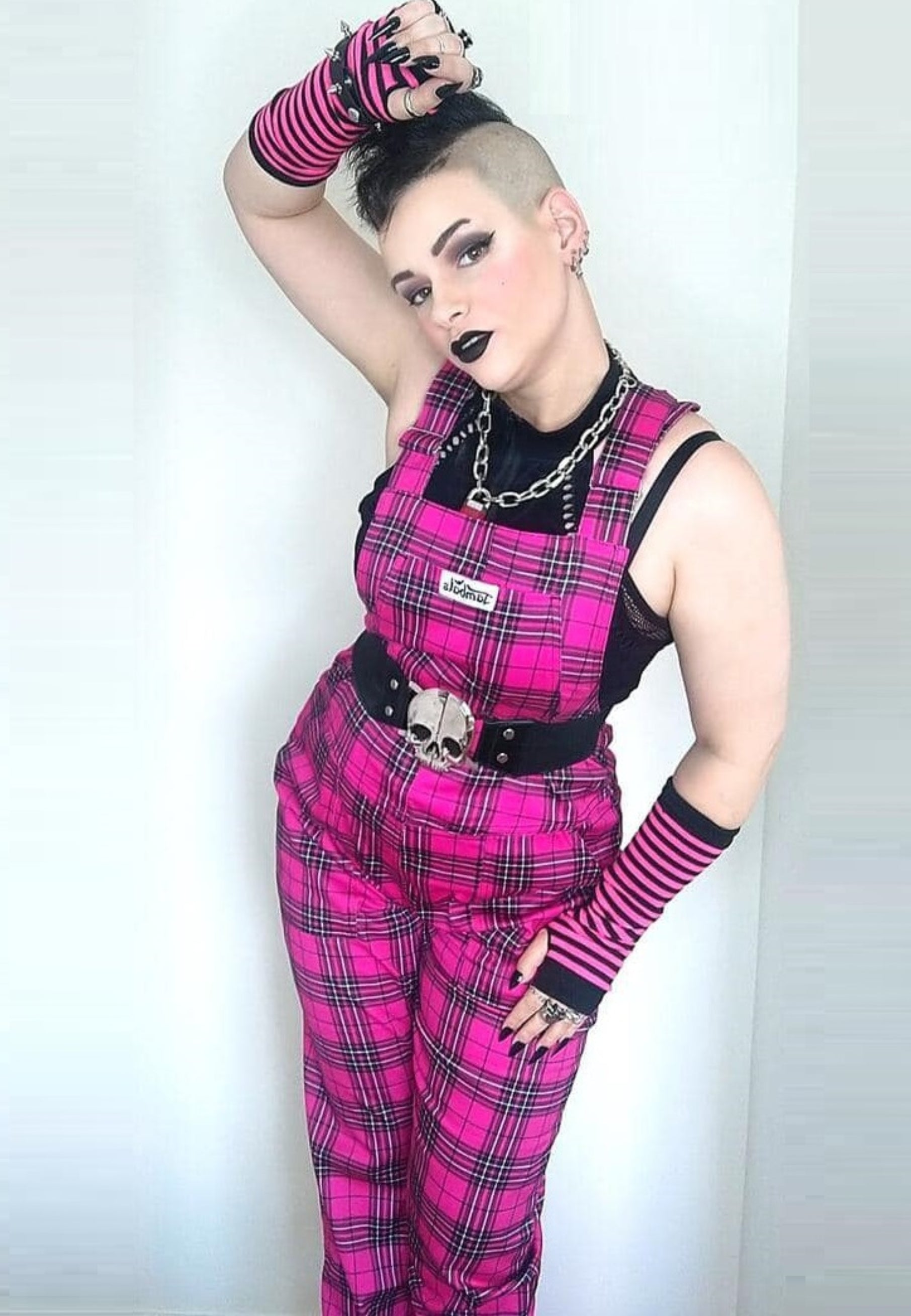 Pink Tartan Dungarees.