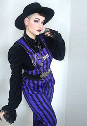 January Seconds Sale. Purple and Black Striped Dungarees.