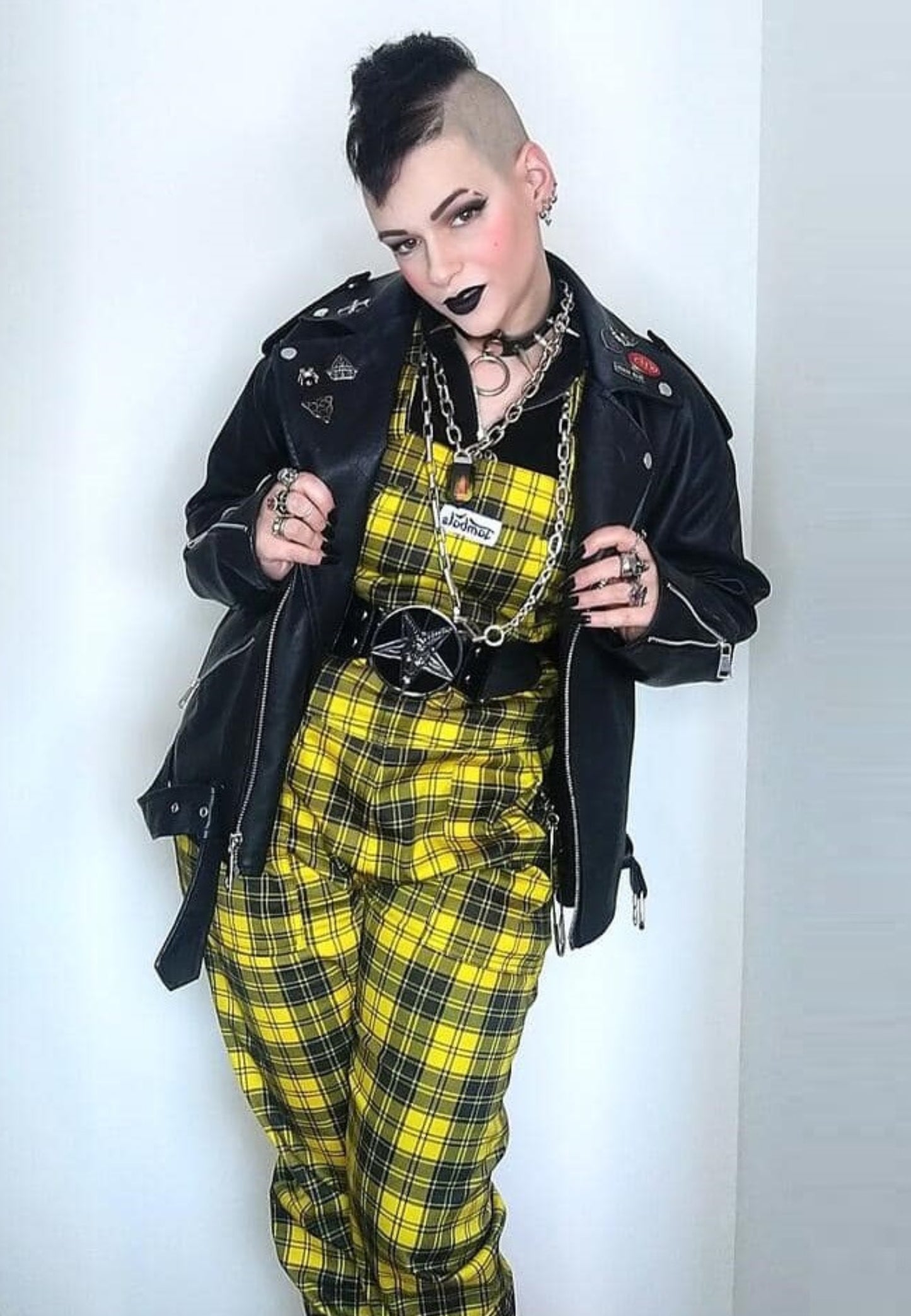 Yellow Tartan Dungarees.